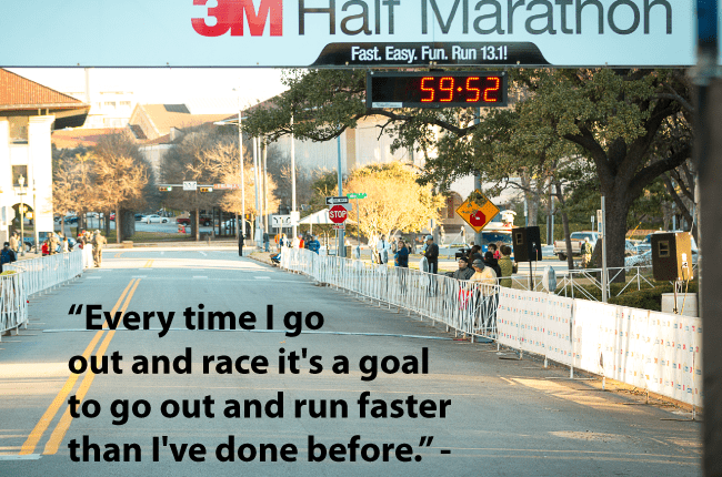 Motivational quote and 3M Half Marathon finish line