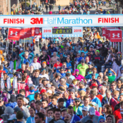 Runners pack the finish line at the 2019 3M Half Marathon