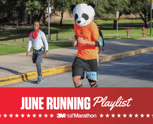 Image of runner competing during the 2020 3M Half Marathon. Below the image is text reading June Running Playlist introducing the 3M Half Marathon's newest monthly playlist.