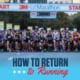 Image of the 2020 3M Half Marathon start line as runners take off. The image contains text that reads How to Return to Running.