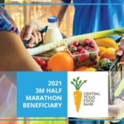 Graphic informing readers that the Central Texas Food Bank has been named the beneficiary of the 2021 3M Half Marathon presented by Under Armour.